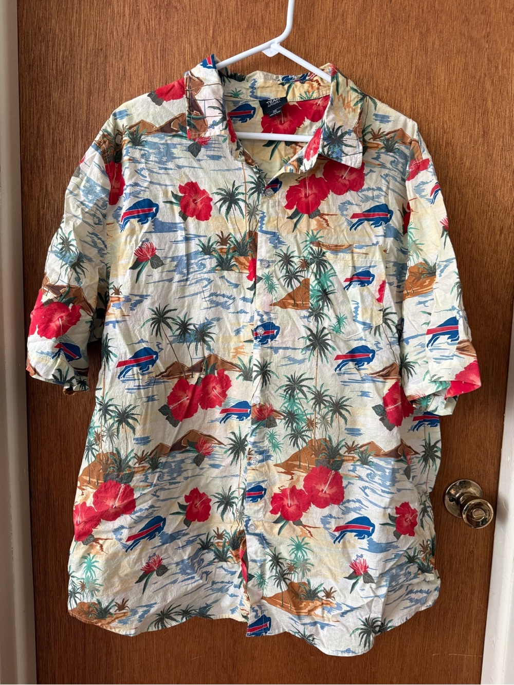 NFL Buffalo Bills Cream Hawaiian Shirt with Red and Blue Floral Print
